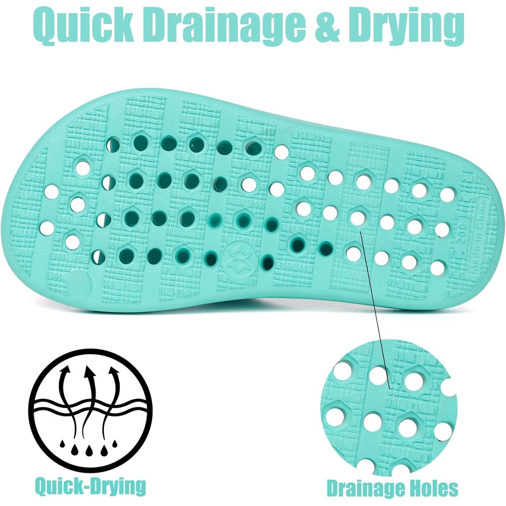 b0f6lm4s25 1 Kids Shower Shoes Pool Slides, Quick-Dry Non-Slip Bathroom Sandals with Cushioned Footbed