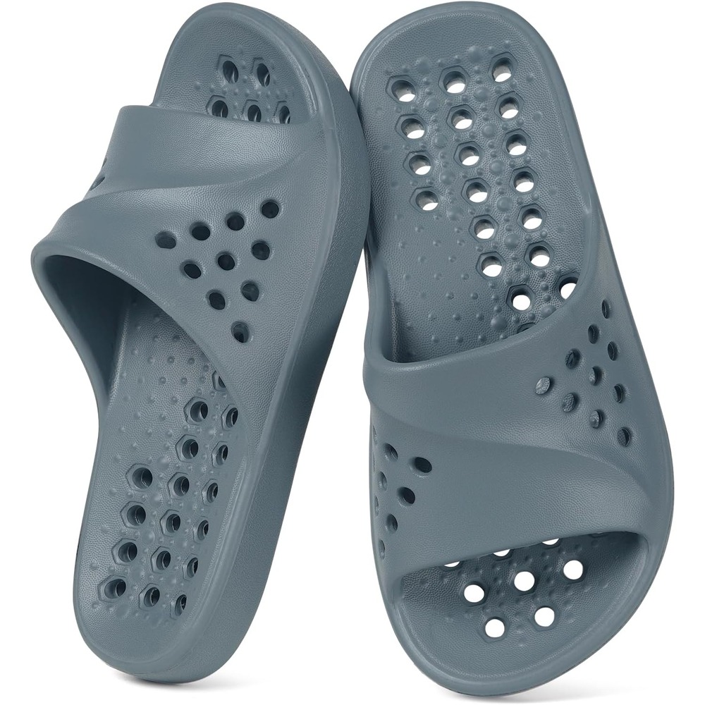 b0f6lm4s25 10 Kids Shower Shoes Pool Slides, Quick-Dry Non-Slip Bathroom Sandals with Cushioned Footbed
