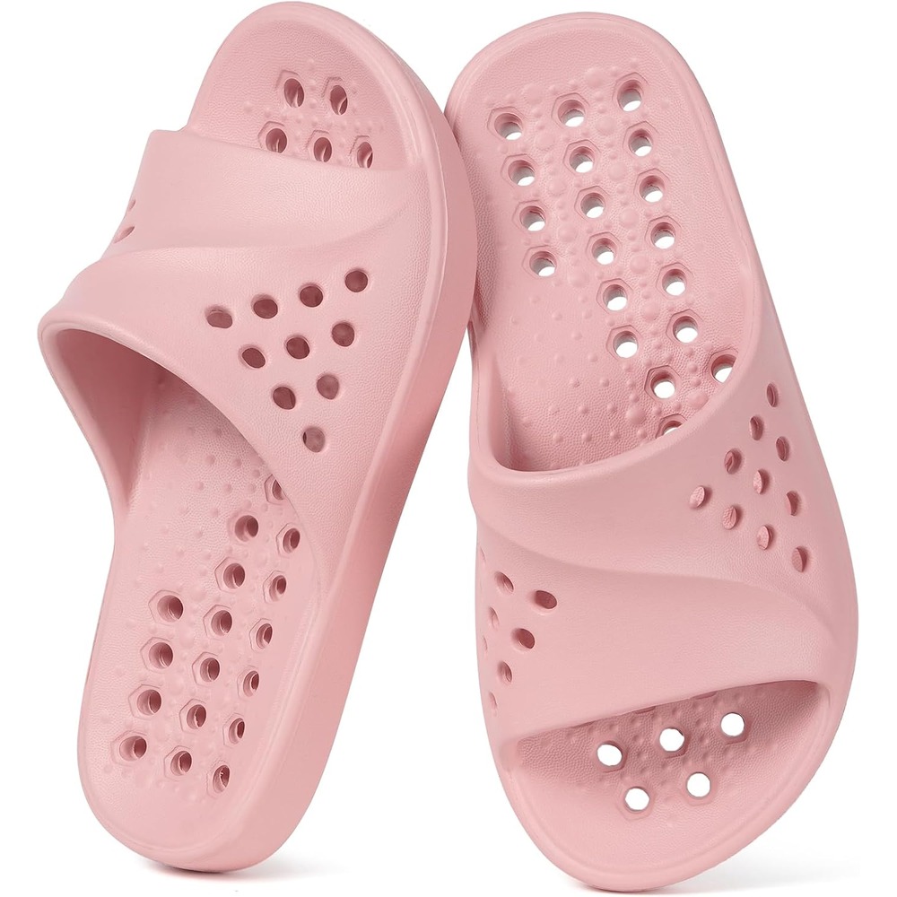 b0f6lm4s25 12 Kids Shower Shoes Pool Slides, Quick-Dry Non-Slip Bathroom Sandals with Cushioned Footbed