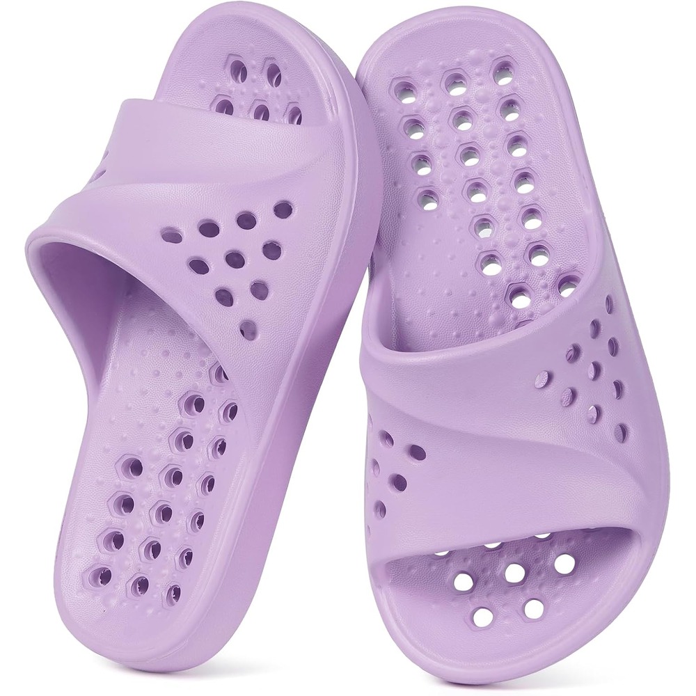 b0f6lm4s25 13 Kids Shower Shoes Pool Slides, Quick-Dry Non-Slip Bathroom Sandals with Cushioned Footbed