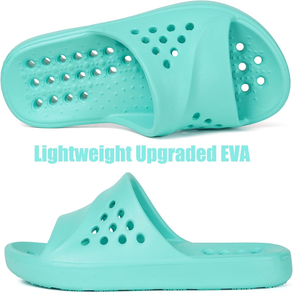 b0f6lm4s25 2 Kids Shower Shoes Pool Slides, Quick-Dry Non-Slip Bathroom Sandals with Cushioned Footbed