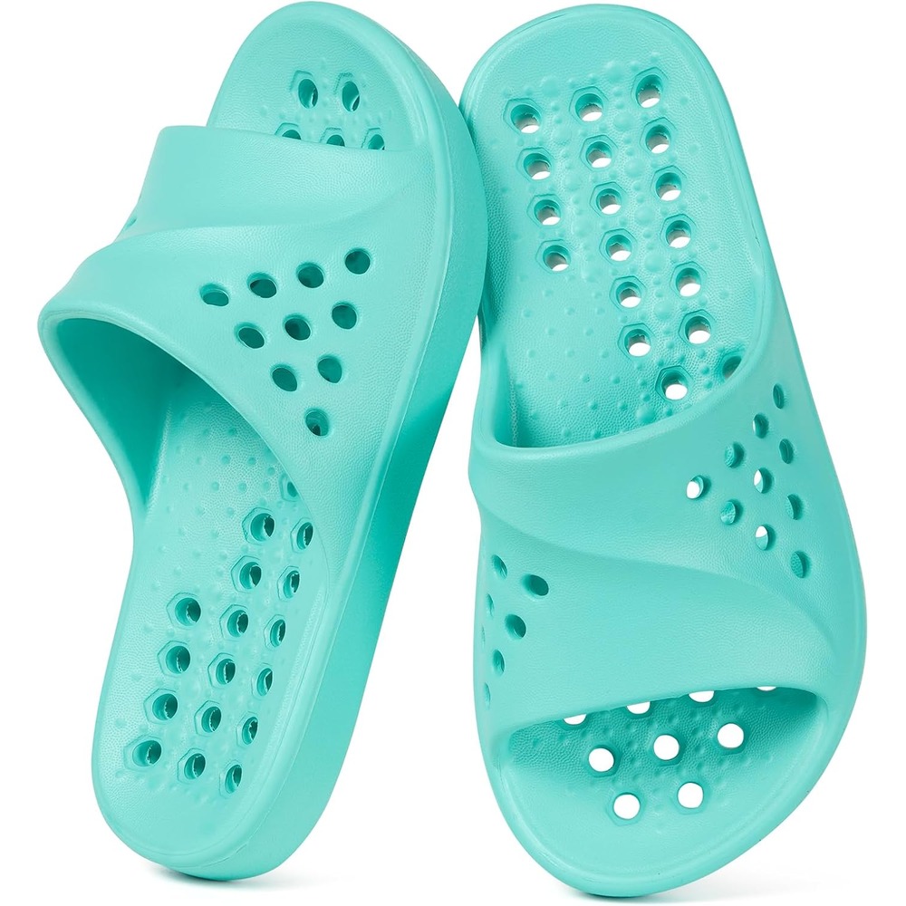 Kids Shower Shoes Pool Slides, Quick-Dry Non-Slip Bathroom Sandals with Cushioned Footbed