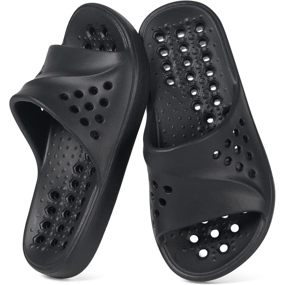 b0f6lm4s25 8 Kids Shower Shoes Pool Slides, Quick-Dry Non-Slip Bathroom Sandals with Cushioned Footbed