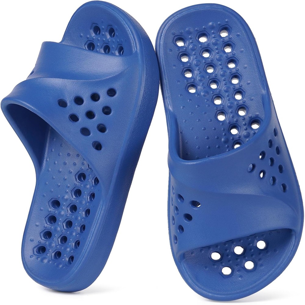 b0f6lm4s25 9 Kids Shower Shoes Pool Slides, Quick-Dry Non-Slip Bathroom Sandals with Cushioned Footbed