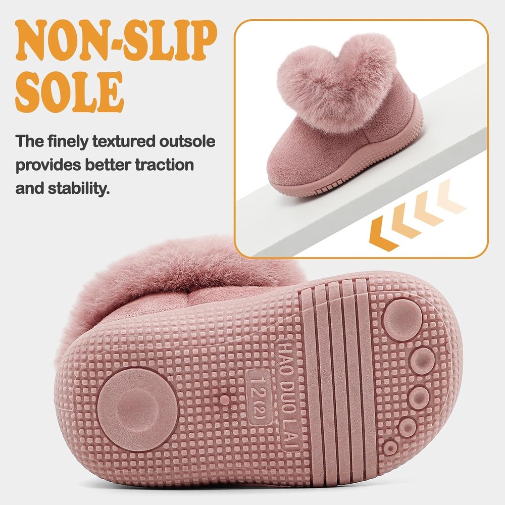b0fmdrbc2w 3 Infant & Toddler Snow Boots, Soft Sole Anti-Slip Faux Fur Winter Booties