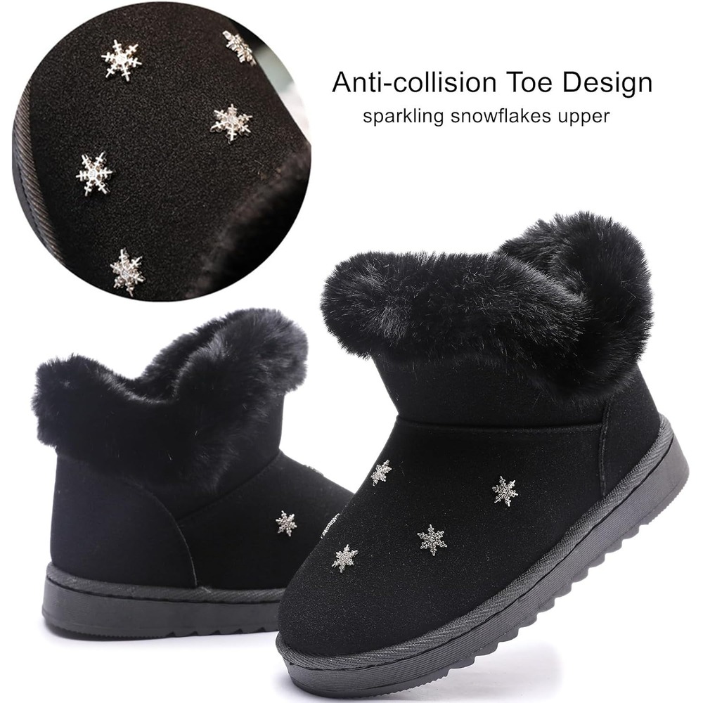 b0fwc3fdg4 2 Kids Suede Snow Boots, Fur Lined Slip-On Winter Boots for Boys & Girls