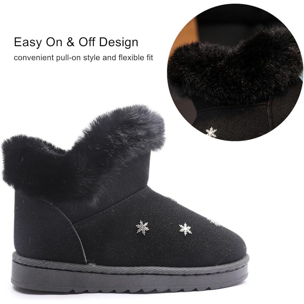 b0fwc3fdg4 4 Kids Suede Snow Boots, Fur Lined Slip-On Winter Boots for Boys & Girls