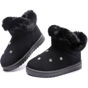 Kids Suede Snow Boots, Fur Lined Slip-On Winter Boots for Boys & Girls