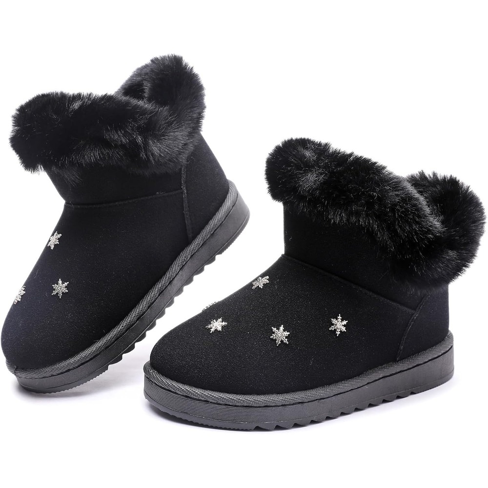 Kids Suede Snow Boots, Fur Lined Slip-On Winter Boots for Boys & Girls