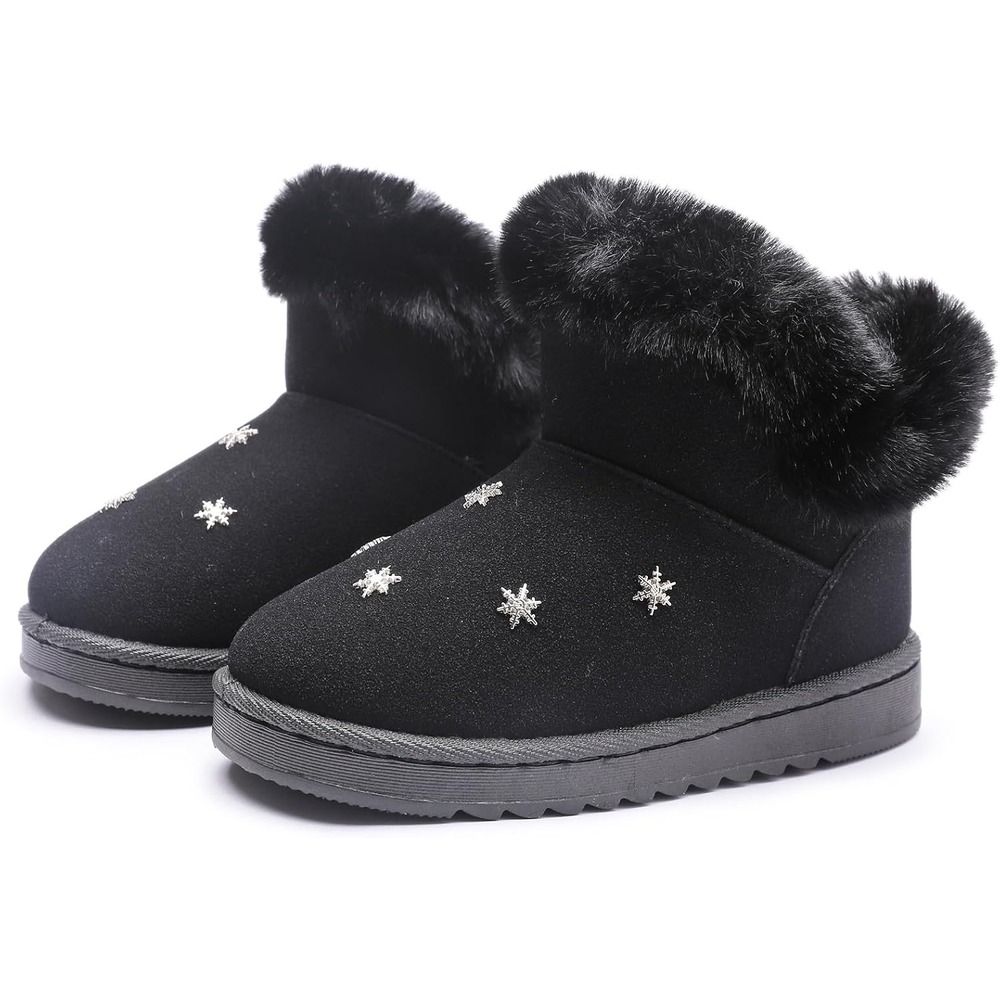 b0fwc3fdg4 7 Kids Suede Snow Boots, Fur Lined Slip-On Winter Boots for Boys & Girls