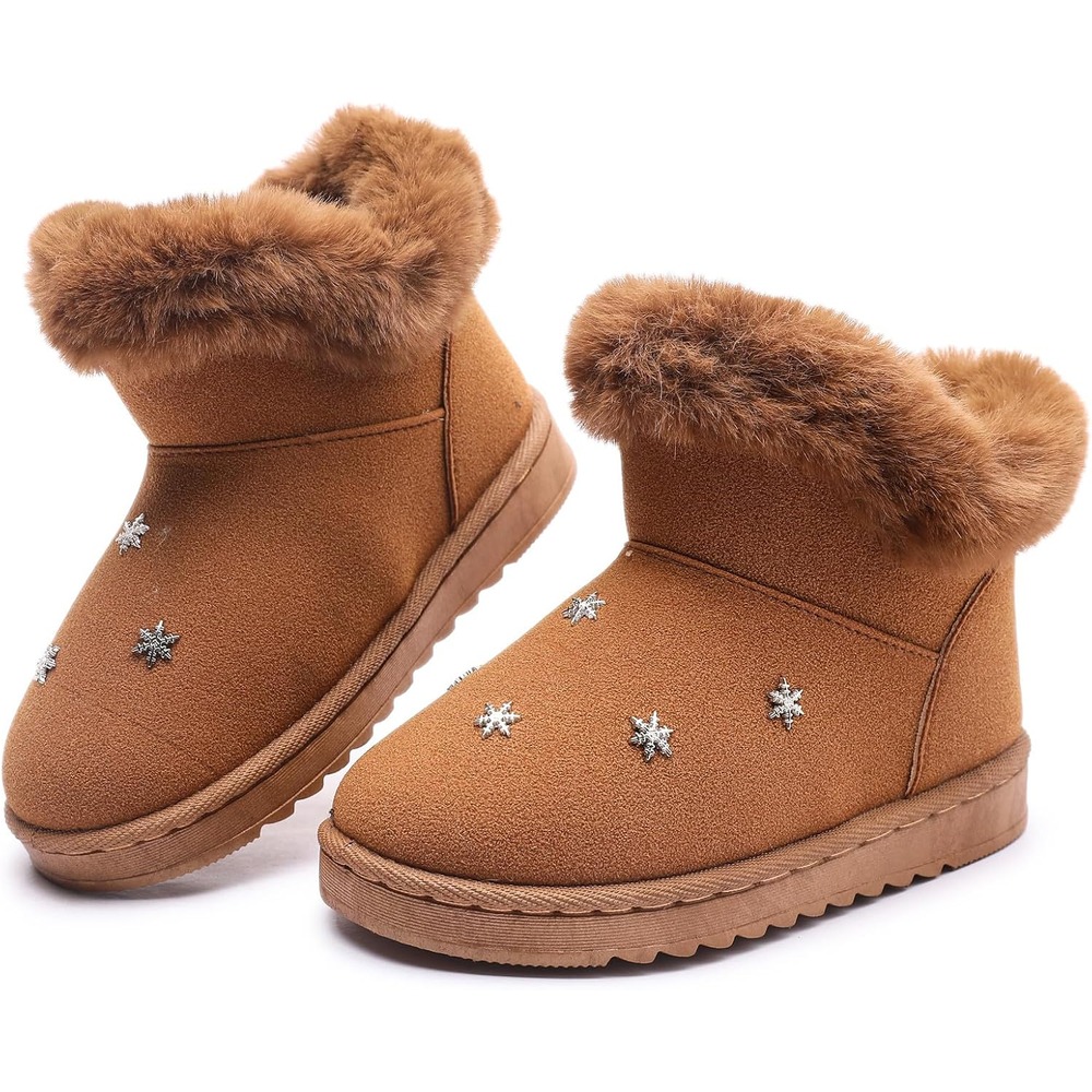 b0fwc3fdg4 8 Kids Suede Snow Boots, Fur Lined Slip-On Winter Boots for Boys & Girls